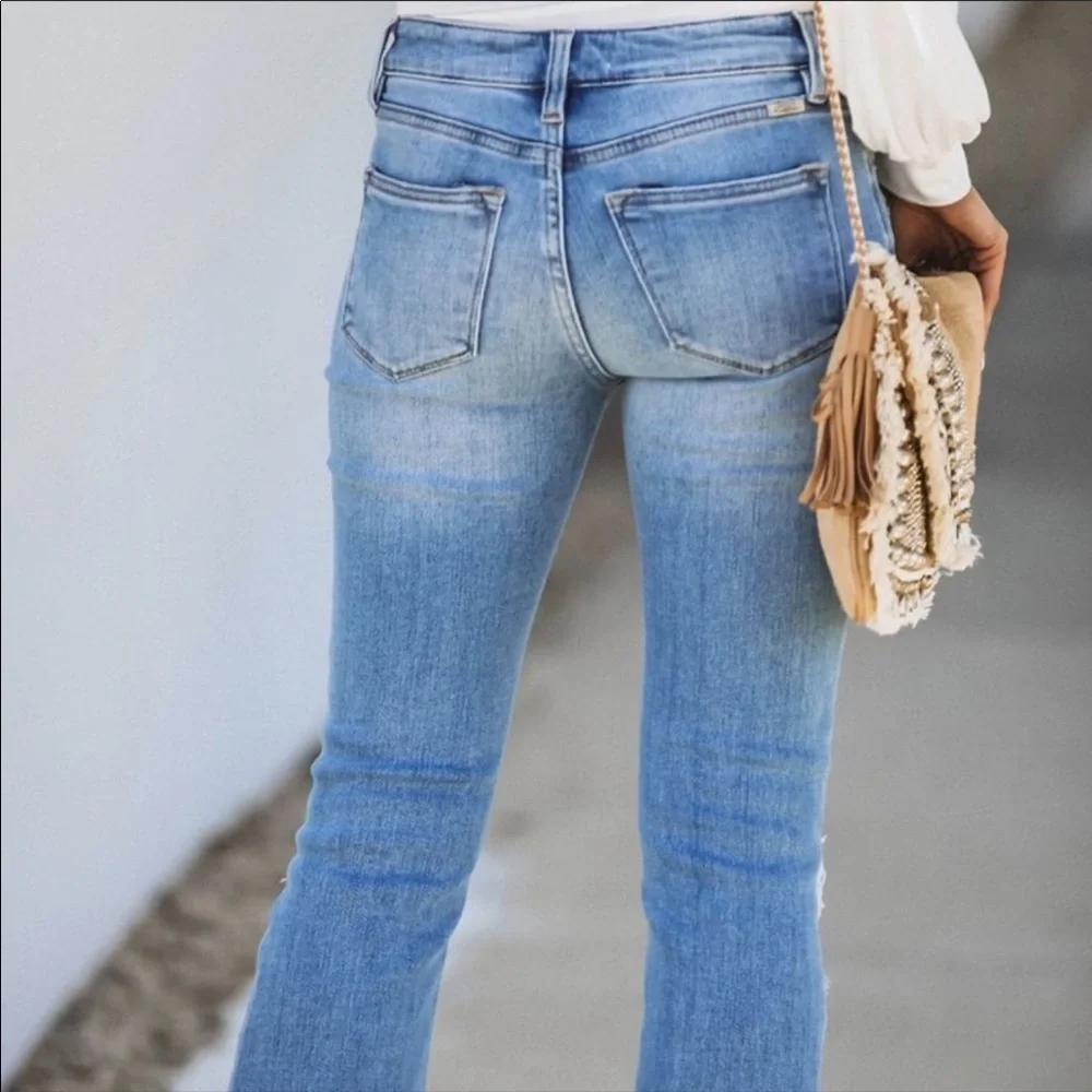 NWT High Rise Distressed Denim Jeans Bell Bottom Pants - Picture 9 of 10